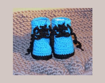 Newborn Baby Crocheted Blue & Black Combat Boots 9cm Sole