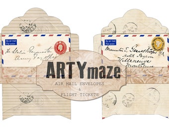 DIGITAL AIRMAIL Envelopes & FLIGHT Tickets ideal for Travel Journal