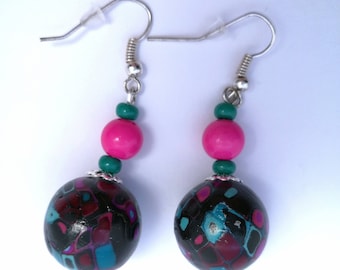 Black and Fuchsia turquoise earrings