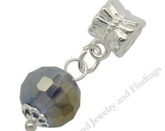 Large Hole Glass Beads, CHARMS for European Style Bracelet, Silver metal, AB Topaz Glass Faceted Round Beads, Charms for Bracelet -EC008