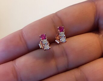 Stud Earrings Rose Gold Minimal Earrings Bar Earrings Ruby Earrings Gift for Her Tiny Earrings Rose Gold Earrings Ruby Studs Pink Earrings