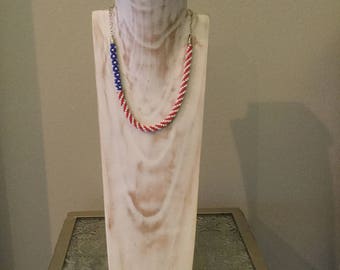 Patriotic red white and blue Kumihimo necklace