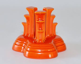Vintage Single Homer Laughlin Fiesta Tripod Red Orange Candlestick Holder