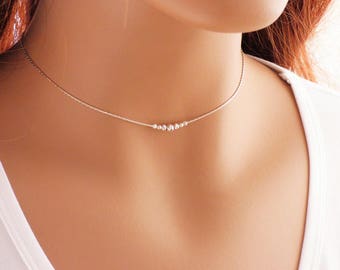 Dainty Choker, Beads Choker Necklace, Silver Choker, Silver Necklace, Choker Necklaces, Sterling silver, Gift for her