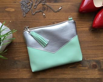 Mint Clutch bag Crossbody Purse Mini clutch purse for women Clutch bag Evening purse Vegan bag Tassel Small Purse Vegan Leather bag