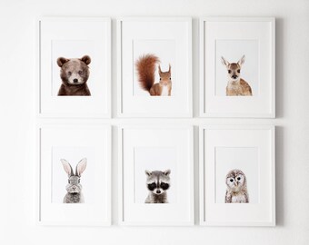Set of 6 Woodland nursery decor, Woodland nursery prints, Woodland Nursery Printable, Woodland animals decor, Baby animals, Nursery art