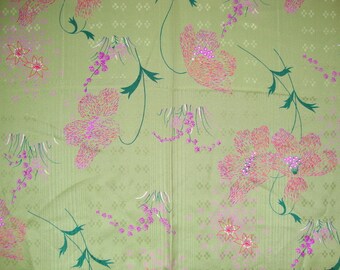 4 Yards+ of Beautiful 30s Silk Fabric Hot Pink Fuschia Flower Pastel Mint Green High Quality Designer Dress Maker Material Pure Silk BTY CBF