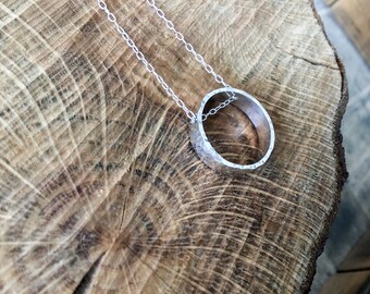 Sterling silver hammered circle necklace, circle of life pendant, textured circle necklace