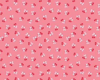 Lori Holt, Red Cherry, Riley Blake Designs, Pink Fabric, Cotton Fabric By The Yard, Fat Quarter, Red Cherries, DIY Sewing Projects, Quilting