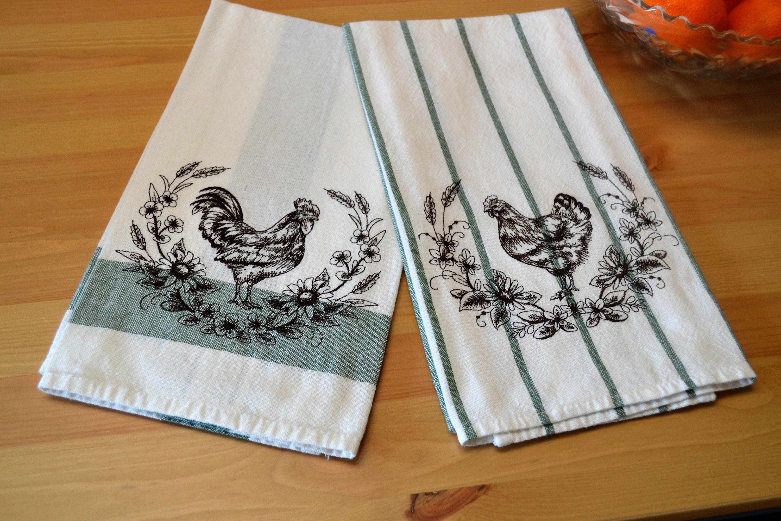 Rooster and Hen kitchen  towel  set  Chicken kitchen  towels 