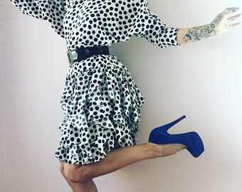 Vintage polka dot ruffle batwing party dress