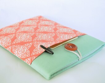 Laptop Sleeve Laptop Case 13 inch 11"-15" Computer Case Laptop Cover MacBook Case, Padded with Gadget Pocket - Coral Damask