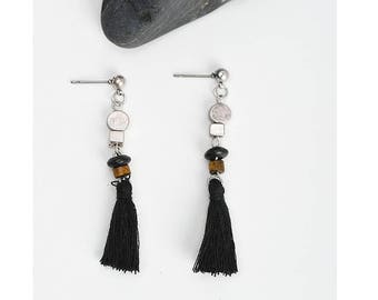 Silver & Black tassel earrings