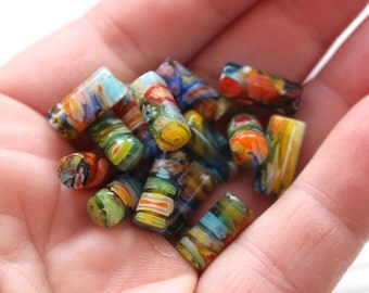 Multi coloured millefiori tube beads