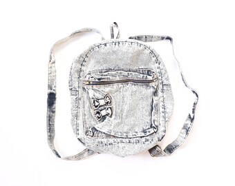 Iconic Acid Wash 90s Denim Mini Backpack Purse 1990s Knapsack Shoulder Bag Jean Purse Kawaii Pastel Goth Aesthetic Festival Soft Grunge