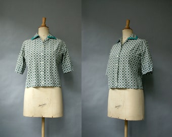 1960s Green Paisley Blouse