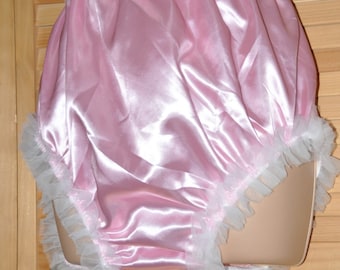 Sissy DOUBLE satin slithery comfort posing panties in baby pink....silky pantie fun, nappy covers too maybe? - Sissy Lingerie