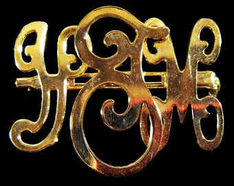 Vintage 70's Monogram Initial Gold Pin "YJM"