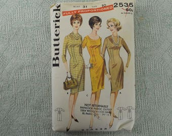 Butterick Sewing Pattern 2535 Sheath dress from the 1960s size 10
