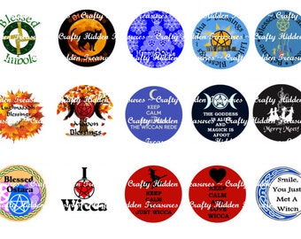 Wicca, Wiccan, Pagan, Pentagram and more 1" Bottle Cap Digital Image - 4x6 1 inch Digital Collage sheet
