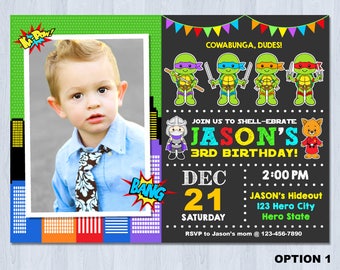 Ninja Turtle Invitation, Ninja Turtles Party, TMNT invitation, Teenage Mutant Ninja Turtle invitations, TMNT Birthday Invitation, TMNT