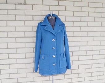 70s nautical blue jacket, vintage blazer with pockets, 1970s clothing Ted Martin, polyester outerwear, size small
