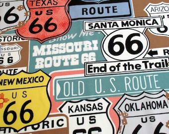 Fabric, Historic 66 in Sage, Classic Trip Route, Street Signs, USA Travel, Alexander Henry Fabric, By the Yard
