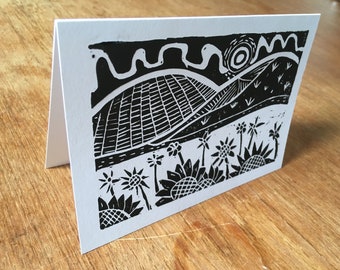 Sunflower Meadow Lino Card