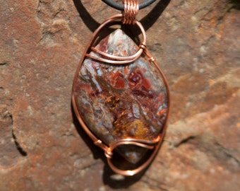 Red & Gold Flash Pietersite Pendant, Copper Wire Wrapped Pendant, Wire Wrapped Stone Pendant, Pietersite Stone Wire Wrap, Wire Wrap Stone