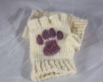 Fingerless Paw Gloves - Knit and Needle Felt - Customizable