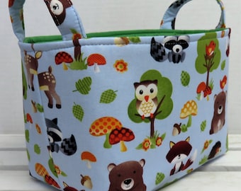 Fabric Basket Organizer Storage Container Bin Basket - Diaper Caddy - Diaper Storage - Baby Woodland Animals Fabric