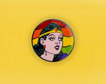 Wonder Woman PRIDE rainbow Enamel Pin - Retro comic book lapel pin