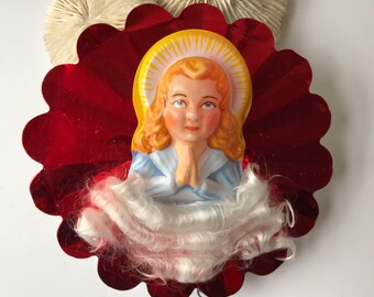 Vintage angel Christmas tree topper for holding bulb retro kitsch metal decor holiday decorations girl face