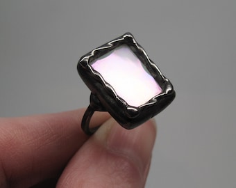 Moonlight Sonata - Sterling Silver Stained Glass Ring - Size 7.5