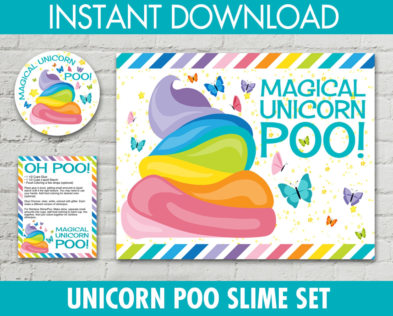 Unicorn Poo Set Poo 2.5 Jar Labels 8.5x10