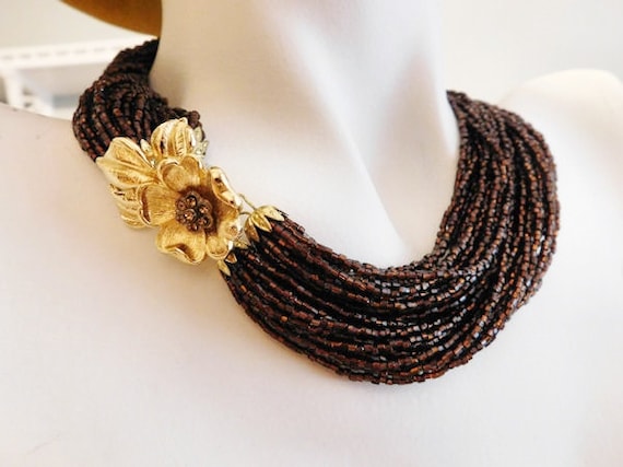 Glass Torsade Necklace / Micro Beaded Choker