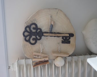 Driftwood key and cast iron key holder