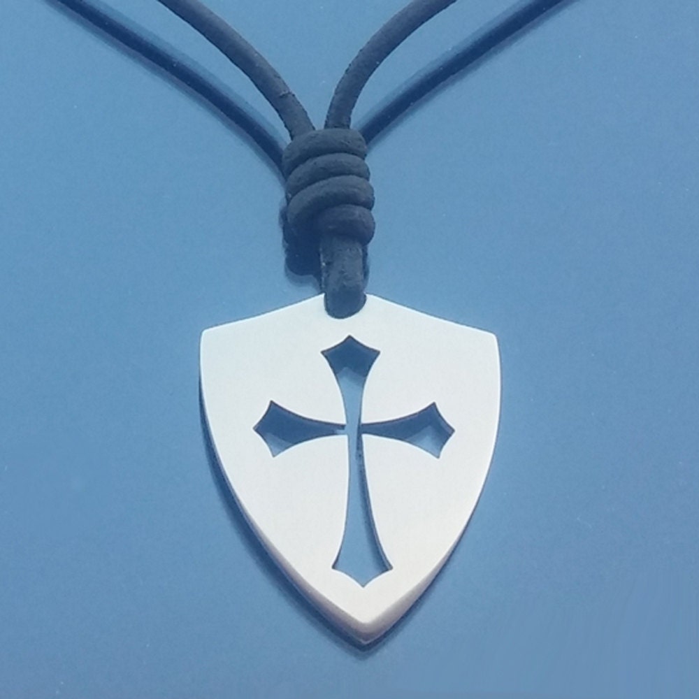 Crusader's shield cross stainless steel pendant on