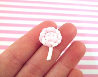 6 Pastel Polymer Clay Lollipop Cabochons Fake Candy, #308