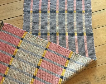 Unique Reversible Scandinavian Vintage Cotton Rag Rug Swedish Mid Century Handmade Hallway Runner.