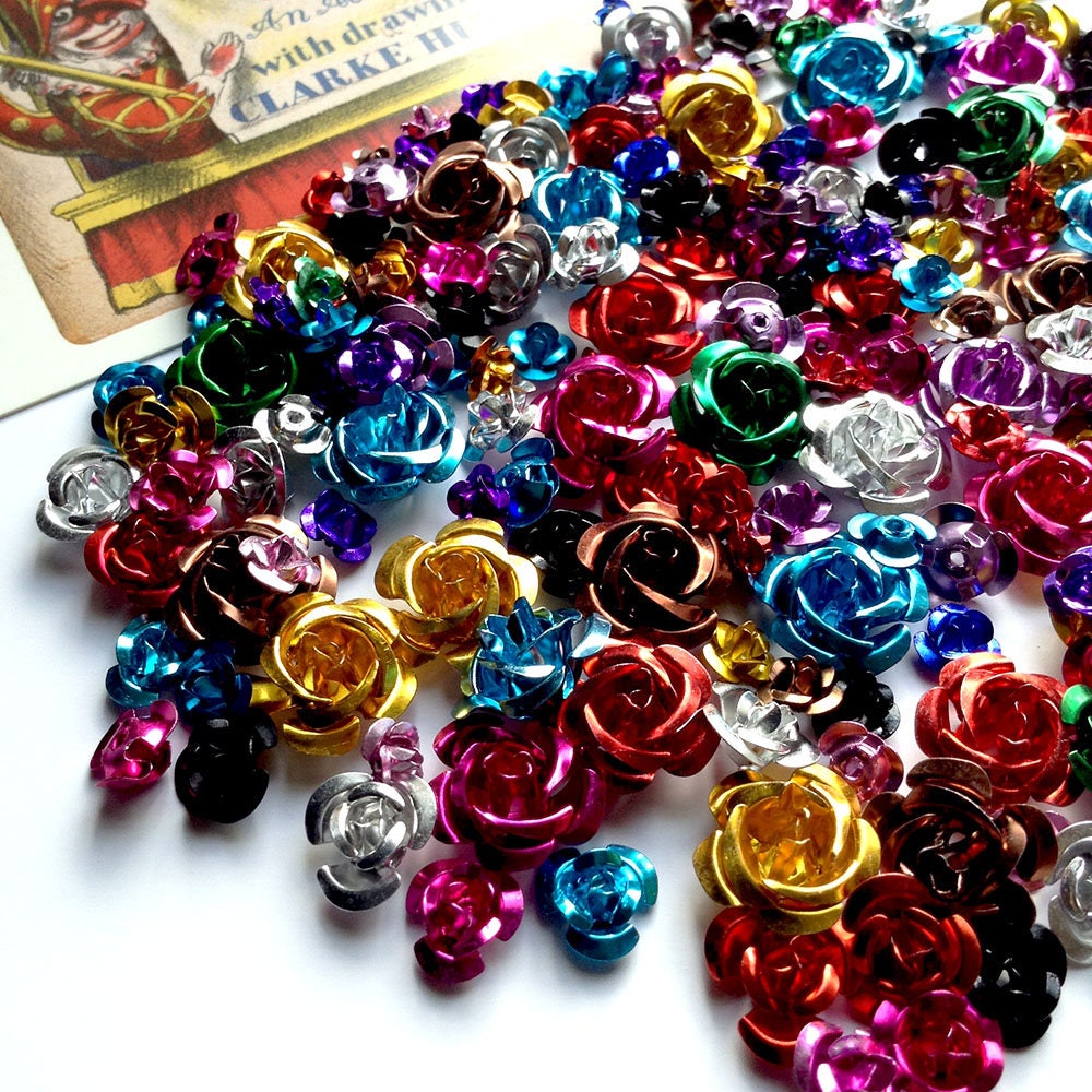 30 Mix Aluminum Metal Rose Beads Lot 6 To 14mm Colour Mix 8246