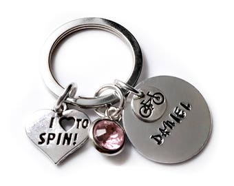 Bike Keychain Exercise Spin Workout Name Stamped Gift