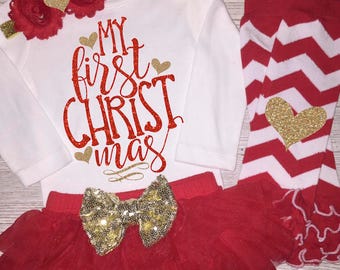 Baby Girl First Christmas Outfit | Baby's 1st Christmas | Girl's Christmas Dress | Christmas Clothing | Christmas Tutu | Coming Home Outfit