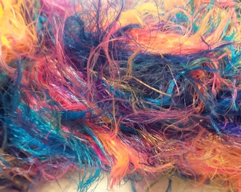 Colinette SILKY CHIC Hand Dyed Worsted to Bulky Vegan Fun Faux Fur Yarn in Jamboree #134 Happy Brights (Blue, Yellow, Purple, Pink, Orange)
