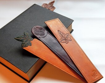 Leather Bookmark, Ivy Leaf Bookmark, Celtic Knot Bookmark, leather anniversary gift, 3rd anniversary, father's day gift