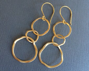 Gold Link Earrings, Modern Long 3 Links Earrings, Dangle Earrings