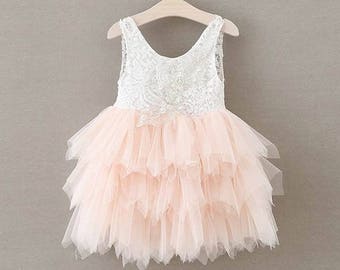 Blush Flower Girl Dress Lace Flower Girl Dress Boho Flower Girl Dress Toddler Flower Girl Rustic Flower Girl Dress Tulle Flower Girl Dress