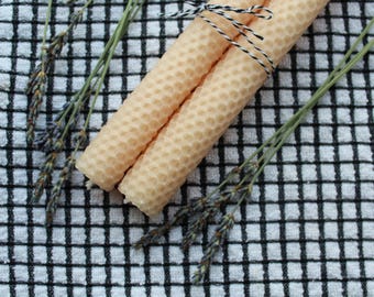 Pure Beeswax Taper Candles in Natural Peach Color with Honeycomb Pattern