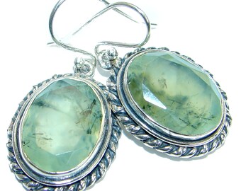 Moss Prehnite, Sterling Silver Earrings - weight 10.40g - dim L- 1 1 2, W - 5 8, T- 1 4 inch - code 26-paz-17-30