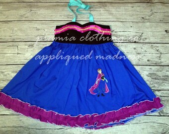 Disney Inspired Appliqued Frozen Princess Anna Embellished Sweetheart Halter Dress sizes 6 months - 16